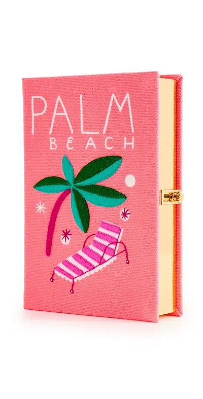 Olympia Le-tan Palm Beach Madalina Book Clutch Peony In Pink