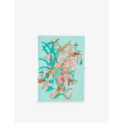 Olympia Le-tan Womens Aquamarine  X Warner House Birds & Blossom Embroidered Book Cotton-blend Clutch