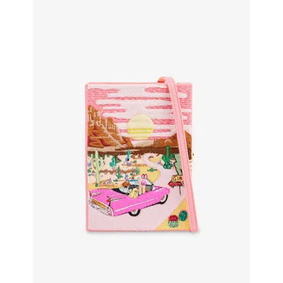 Olympia Le-tan Womens Peony Wild & Free Embroidered Book Cotton-blend Clutch Bag In Pink