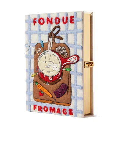 Olympia Le-tan Fondue Fromage Embroidered Appliquéd Canvas Clutch In Blue