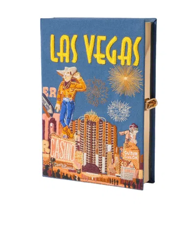 Olympia Le-tan Las Vegas Embroidered Appliquéd Canvas Clutch In Blue