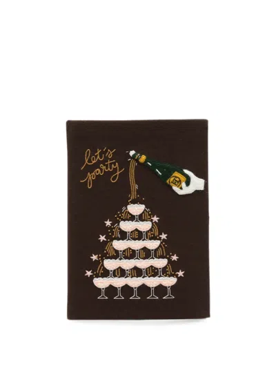 Olympia Le-tan Let's Party Embroidered-motif Book Clutch Bag In Brown