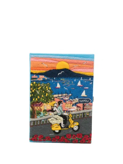 Olympia Le-tan Napoli Embroidered Clutch Bag In Blue