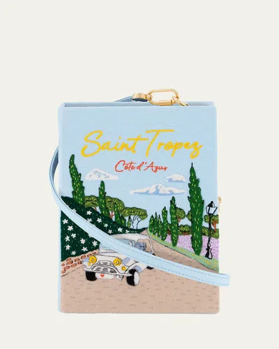 Olympia Le-tan Saint Tropez Book Clutch Bag With Strap In Blue