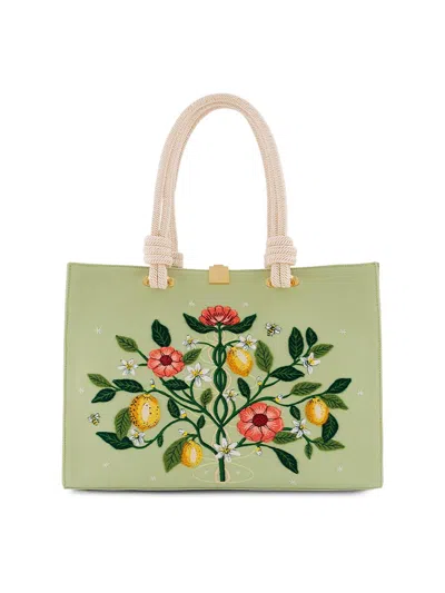 Olympia Le-tan Women's Botanical Chic Medium Embroidered Tote Bag In Green