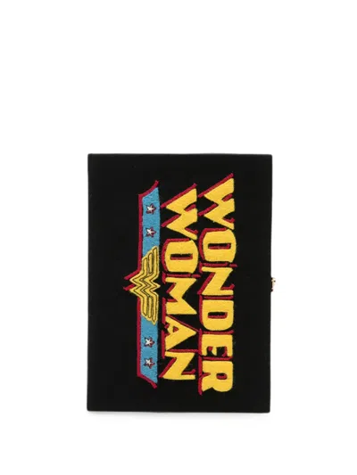 Olympia Le-tan Wonder Woman Embroidered Clutch Bag In Black