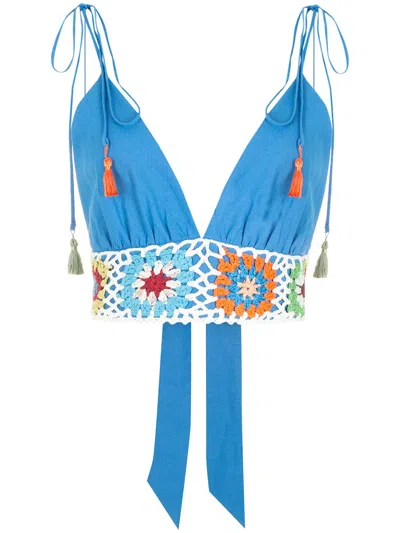 Olympiah Crochet-trim Cropped Top In Blue