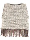 Olympiah Cropped Tweed Fringe Top In Neutrals