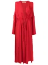 Olympiah Drawstring Cold-shoulder Beach Dress In Red