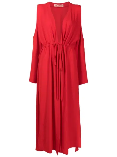 Olympiah Drawstring Cold-shoulder Beach Dress In Red