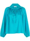Olympiah Gathered-detail Long-sleeved Blouse In Blue