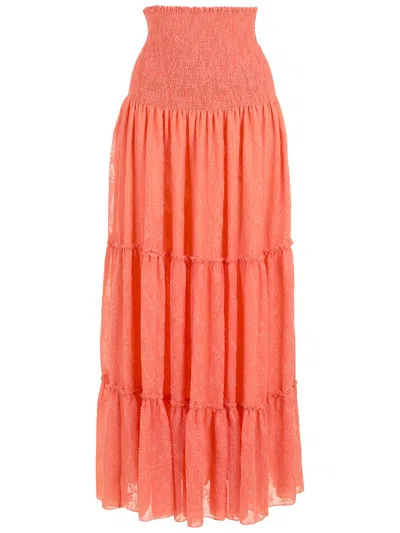 Olympiah High-waisted Pleated Maxi Skirt In Orange