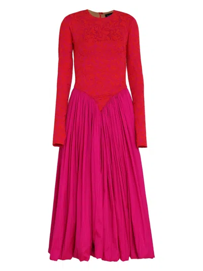 Olympiah Long-sleeve Patterned-jacquard Midi Dress