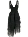 Olympiah Mesh-tiered Bodice Midi Dress In Black