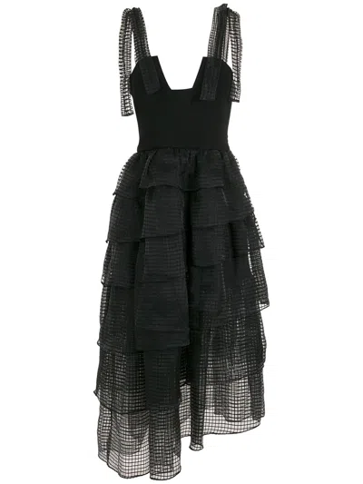 Olympiah Mesh-tiered Bodice Midi Dress In Black