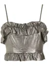 Olympiah Ruffle-trim Foil Top In Metallic