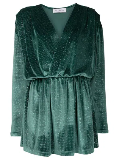 Olympiah V-neck Velvet-effect Mini Dress In Green