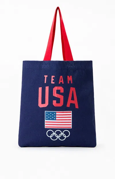 Olympics Milano Cortina Team Usa Flag & Rings Tote Bag In Navy In Blue