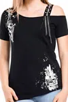 Olyss Tania One-shoulder Studded Tee In Black In Black