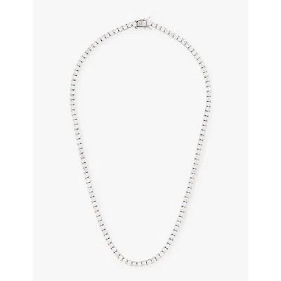 Oma The Label Tennis White Gold-plated Brass And Crystal Necklace In Silver/clear