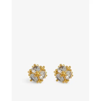 Oma The Label Womens Gold Sol 18ct Yellow-gold Plated Brass And Cubic Zirconia Stud Earrings