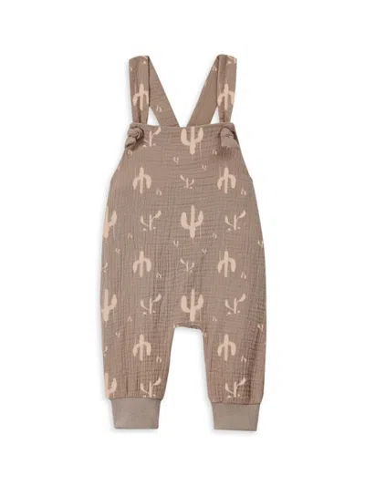 Omamimini Baby's Cactus Print Gauze Dungarees In Taupe