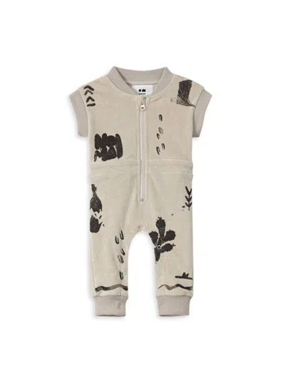 Omamimini Baby's Printed Terry Coveralls In Gray