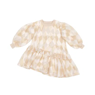 Omamimini Kids' Girls Hi-low Organza & Terry Dress In Neutral