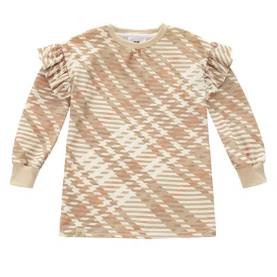 Omamimini Kids' Girls Plaid Ruffle Terry Dress In Nude