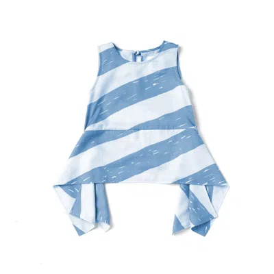 Omamimini Kids' Girls Sleeveless Peplum Top With Side Tails In Blue