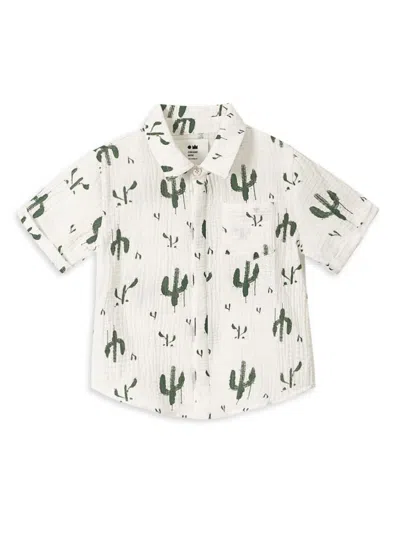 Omamimini Babies' Little Boy's & Boy's Cactus Print Gauze Short-sleeve Shirt In Off White