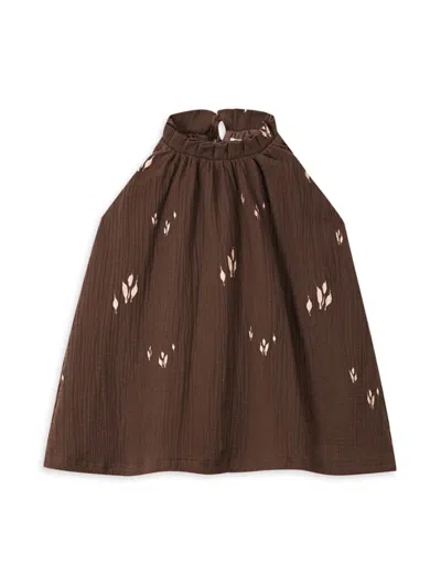 Omamimini Babies' Little Girl's & Girl's Desert Plant Print Halterneck Dress In Brown