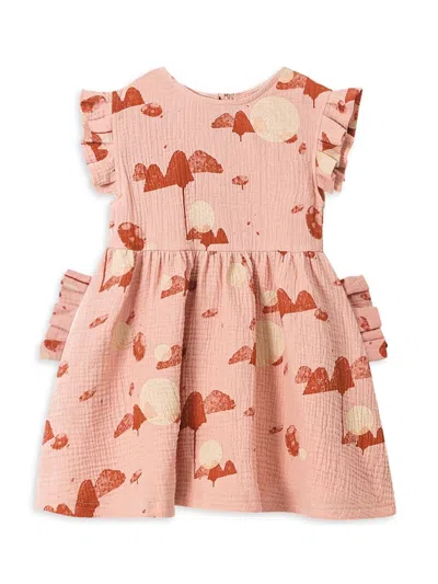 Omamimini Little Girl's & Girl's Printed Gauze Fit-and-flare Dress In Peach