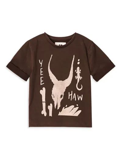 Omamimini Little Kid's & Kid's Yee-haw Graphic T-shirt In Brown