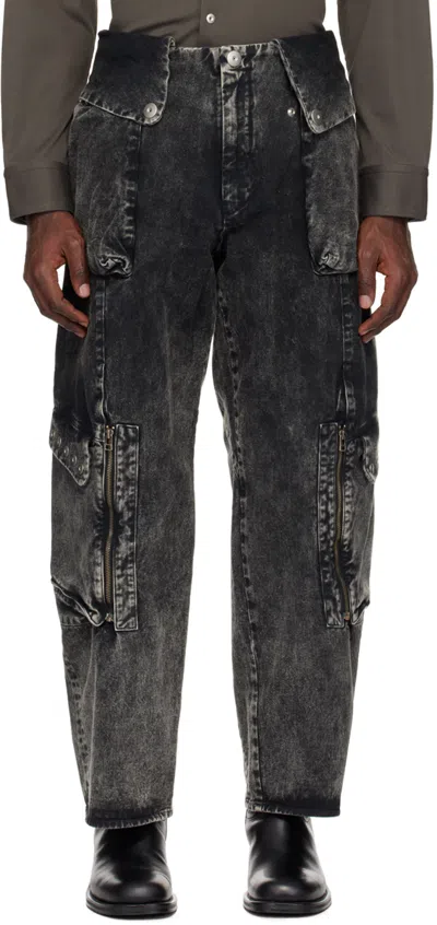 Omar Afridi Black Faded Denim Cargo Trousers In Discharged Grey