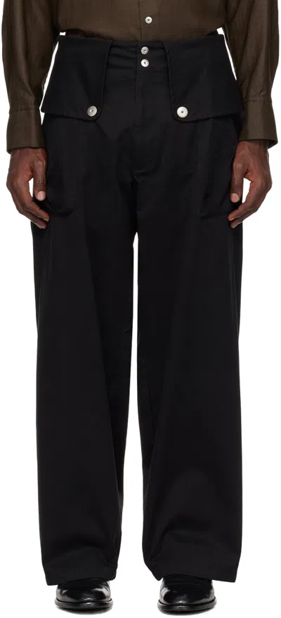 Omar Afridi Black Flap Trousers In Carbon