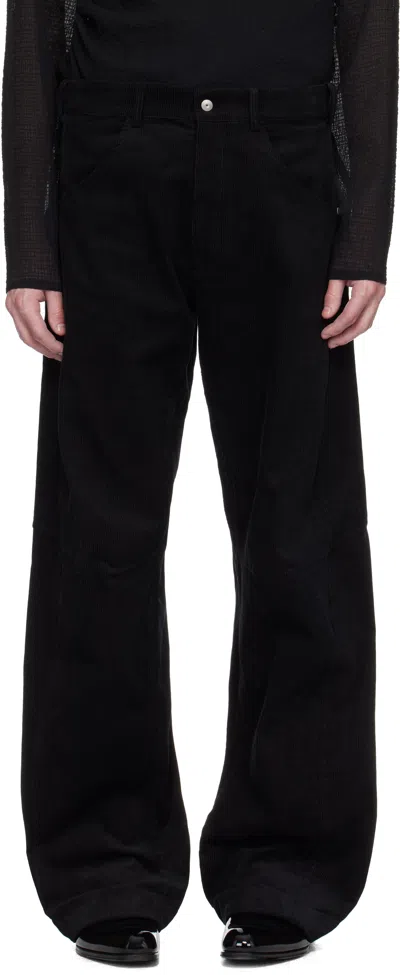Omar Afridi Black Knee Darted Flare Micro Cord Trousers