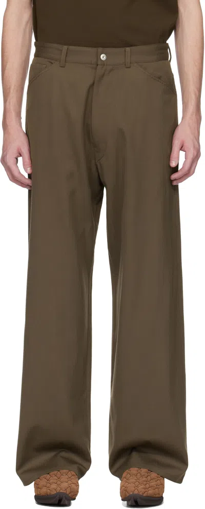 Omar Afridi Brown Wool Herringbone Trousers In Sand