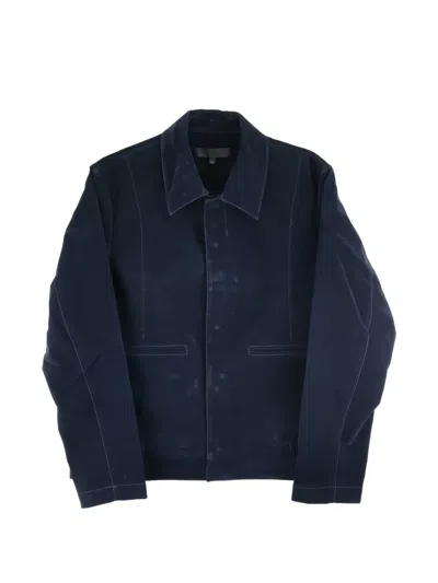 Omar Afridi Francis Flocked Denim Jacket In Blue
