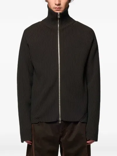 Omar Afridi Ribbed-knit Zip-up Sweater In Black