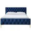 Omax Decor France Wood And Fabric Upholstered Queen Platform Bed In Blue In Blue