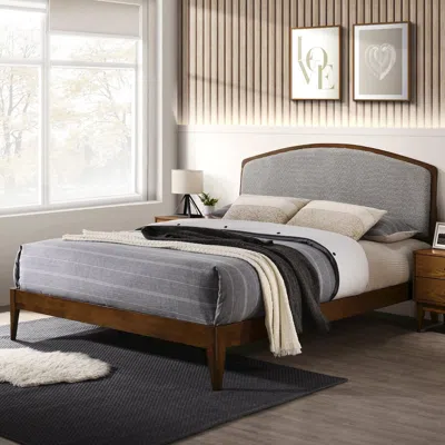 Omax Decor Grace Wooden Queen Size Platform Bed In Walnut And Gray In Brown