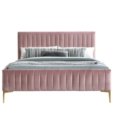 Omax Decor Julia Wood And Fabric Upholstered Queen Platform Bed In Blush Pink