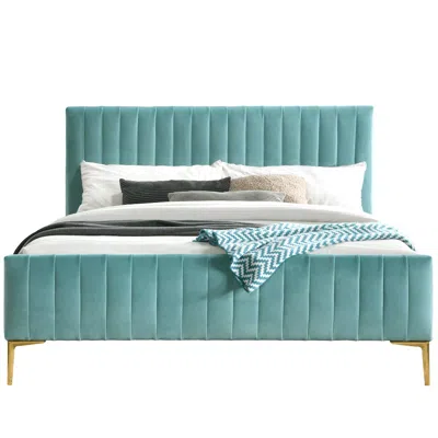 Omax Decor Julia Wood And Fabric Upholstered Queen Platform Bed In Turquoise In Green