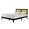 Omax Decor Liam Wooden Queen Size Platform Bed With Rattan Headboard In Black In Black