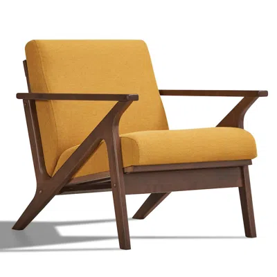 Omax Decor Zola Solid Wood And Fabric Accent Armchair In Walnut And Mustard
