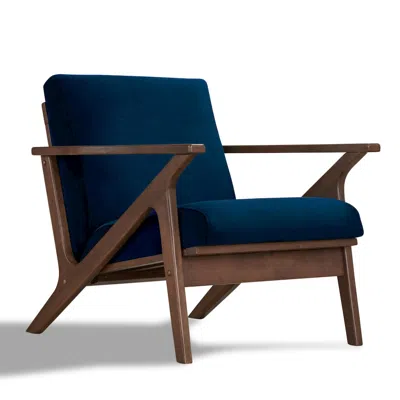 Omax Decor Zola Solid Wood And Velvet Upholstered Accent Armchair In Blue