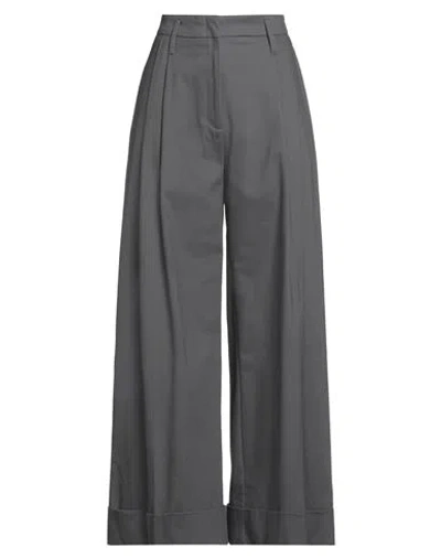 Ombra Di Foglia Woman Pants Lead Size 10 Cotton, Elastane In Gray