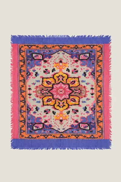 Ombre London Aspiga Sustainable Womens Border Print Square Scarf Pink Purple Orange In Multi