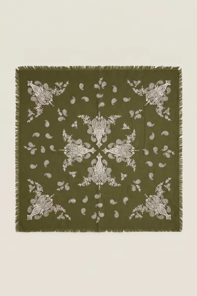 Ombre London Aspiga Sustainable Womens Paisley Print Square Scarf Sage Green